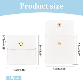 BENECREAT 10Pcs White PU Leather Jewelry Pouch, 3x3 inch Square Small Travel Bag with Snap Button for Festival, Wedding Party Favor Gift Wrapping Bag