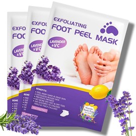 3 Pack Foot Peel Mask - Feet Peeling Mask with Lavender - Exfoliating Foot Peel Mask for Hard Skin - Plantifique foot peel mask for Removing Dead Skin, Cracked Heels and Calluses