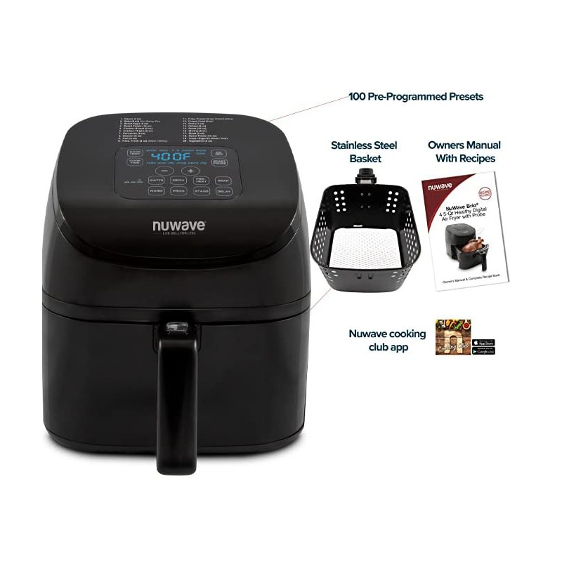 Nuwave 4.5-Qt Brio Air Fryer, 100 Pre-Programmed Recipes & 100