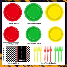 Oitnlaughter 96PCS Race Car Party Plates and Napkins Sets Race Track Plates Napkins Forks for Racing Themed Party Decorations Supplies Racing Car Tableware Set for Kids Boys Birthday Baby Shower Home Decor