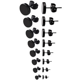 8 Pairs Mens Stud Earrings, 3mm-10mm Men Earrings Black Ear Studs Male Screw Studs Stainless Steel Ear Plugs Earrings Screw Studs Ear Rings Boys Earrings Studs Mens Barbell Earrings Dumbbell Earrings