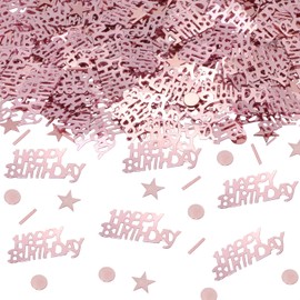 ONLYKXY Party Confetti Happy Birthday+Star+Round+Strip Foil Confetti Table Decorations Glitter Confetti for Birthday Party DIY Pastry Decoration Confetti (Rose Gold)