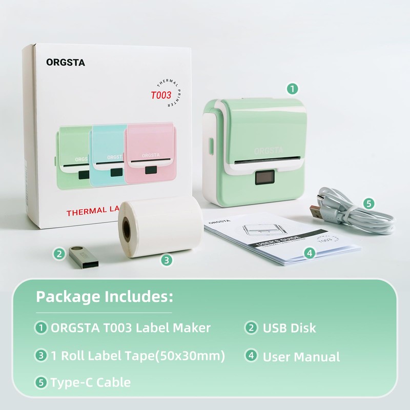ORGSTA Label Maker Machine with Tape, T003 Thermal Label Maker,