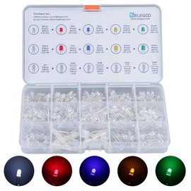 ELEGOO 3mm and 5mm Diffused and Clear Assorted LED Kit 5 Colors with UV, RGB CA, Fast Flashing for Arduino (Pack of 350)