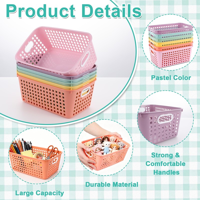 gisgfim 6 Pack Medium Plastic Book Baskets 11 × 7.5