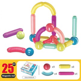 BERYART Toddler Magnetic Blocks Building Toys, Kids Montessori Toys for 3+ Year Old Girls Boys, Educational Magnetic Sticks and Balls Preschool Toys, Construction Sensory Toy Gifts (25pcs Color Box)