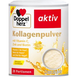 Doppelherz Collagen Powder with Vitamin C, Zinc and Biotin, 5000 mg Collagen Hydrolysate Each 7.5 g Powder, 20 Servings, Lemon Flavour, 150 g