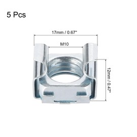 sourcing map M10 x 1.5mm Cage Nut, 5Pcs Snap-in Cage Nuts, Carbon Steel Zinc Plated Metric Nut for Server Rack Cabinet, Silver