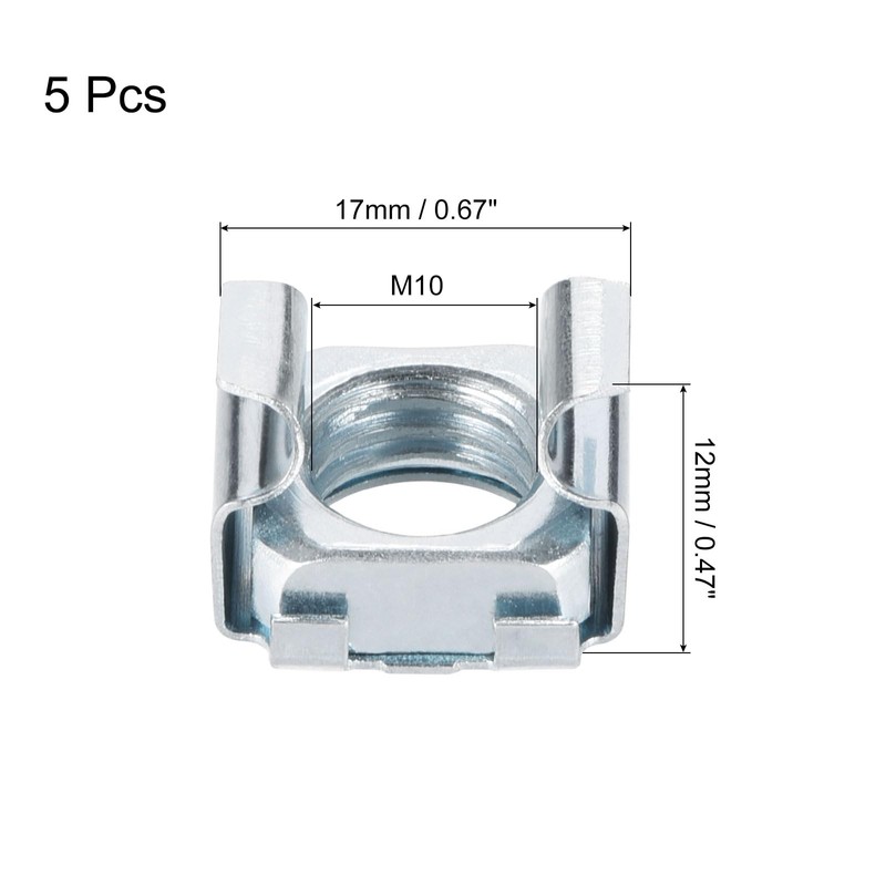 sourcing map M10 x 1.5mm Cage Nut, 5Pcs Snap-in Cage