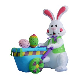 4 Foot Party Inflatable Bunny Pushing Cart with Eggs - Yard Blow Up Decoration