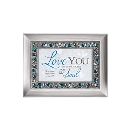 Cottage Garden Love You with All My Heart Brushed Silvertone Jewelry Music Box Plays Amazing Grace