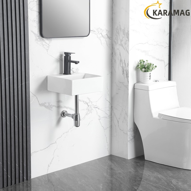 KARAMAG Small Vessel Sink 13"x11" Wall Mount Bathroom Sink Rectangular