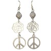 Bronze Hippie Dangle Earrings Flowers Peace Love. Jewelry Earrings for