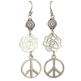 Bronze Hippie Dangle Earrings Flowers Peace Love. Jewelry Earrings for Women #3298FE3236