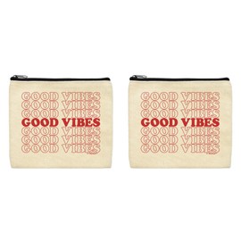 ThisWear Motivational Gifts For Women Good Vibes Retro Style 2-Pack Cosmetic Accessory Bags