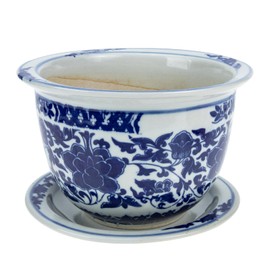 Yardwe Ceramic Planter Pot Blue and White Porcelain Decorative Flower Pot with Saucer Tray for Indoor Plants Container with Drainage Hole for Bonsai Plants Flower Aloe Indoor Home Decoration