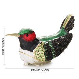 Hand Painted Enamel Hummingbird Trinket Box, Hinged Jewelry Box Unique Mini Ring Necklace Jewelry Organizer, Vintage Bejeweled Storage, Figurine Collectible Keepsake Home Decor (Dark Green)