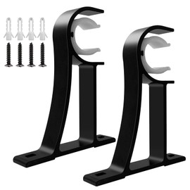 Curtain Pole Brackets, Black Curtain Rod Brackets Heavy Duty Metal Curtain Pole Bracket Single Curtain Rod Holder Hooks Aluminum Alloy Curtain Rod Support for 28-35mm Drapery Poles (2 Pack)