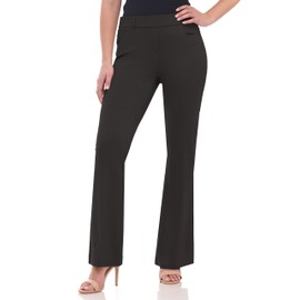 REKKUNA Pull-On Bootcut Yoga Dress Pants for Women – Stretch Work Slacks with Pockets & Belt Loops for Office Wear Black