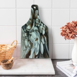 Ambesonne Brown Cutting Board, Magnolia Flowers on Abstract Watercolor Blend Hues Look Background, Decorative Tempered Glass Cutting and Serving Board, Wine Bottle Shape, White Dark Grey and Chocolate