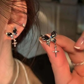 Wendalern Boho Colourful Crystal Butterfly Stud Earrings Diamond CZ Star Butterfly Earrings Tiny Crystal Rhinestone Bow Statement Earrings Jewellery for Women and Girls, Zinc, No Gemstone