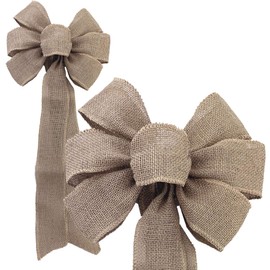 Natural Burlap Ribbon Wreath Bow - 10" Wide, 18" Long Tails, Christmas Tree Decoration, Farmhouse, Easter, Fall, Winter, Thanksgiving