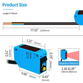 Micro Photoelectric Sensor Switch NPN NO+NC,DC10-30V,Distance:80cm/31.52'', AE3Z-D61,Reflective photovoltaic Sensor,Garage Parking sensors,Infrared,Beam mini Small
