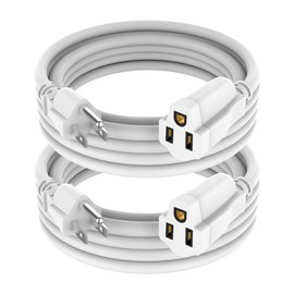 2 Pack Power Extension Cord 7FT, 3-Prong Grounded Electrical Extension Cable Outlet Saver, Single Outlet Extender, Outdoor and Indoor, Heavy-Duty, Waterproof, Flexible, 16AWG, SJTW, 13A 125V(White)