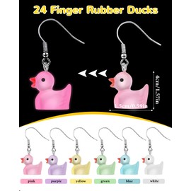 Yinkin 6 Pairs Rubber Duck Earrings Cute Ducky Earrings for Women Jewelry Gift Resin Dangle Drop Earring Cruise Earring(Luminous Style)