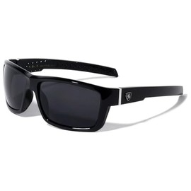 Dweebzilla Slim Wrap Around Sport Chopper Biker Sunglasses (Glossy Black Frame - Black Super Dark Lenses)