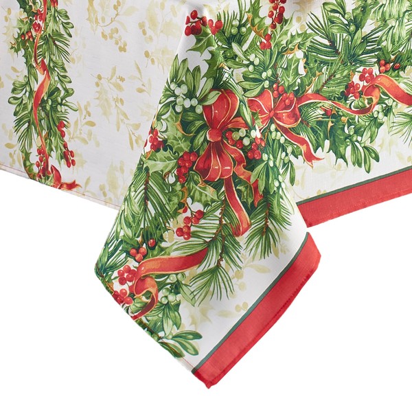 Elrene Home Fashions Holly Traditions Fabric Tablecloth, 60" x 144", Oblong, Multi
