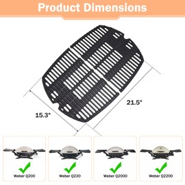 Criditpid 7645 Cooking Grates for Weber Q200, Q220, Q2000, Q2200, Q2400 Series Gas Grill Accessories, Cast Iron Grill Grate Replacement for Weber 65811, 53060001, 396000, 396001 Grill Parts, 2 Pack