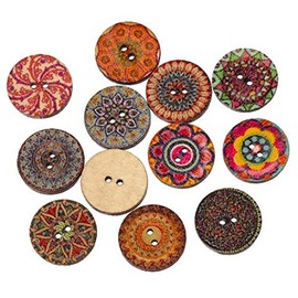 Pack of 100 Elegant Wooden Buttons 20 mm Colourful Round 2-Hole Buttons for Sewing Craft Vintage Craft Buttons Scrapbooking Various Patterns