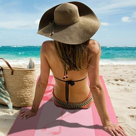 Beach Towel, Extra Large Microfibre Towel for Adult 180x80cm, Sand Free Quick Dry Lightweight Beach Towel, Double Sides with Mesh Bags for Pool, Yoga, Gym(Pink Stripes Flamingo)