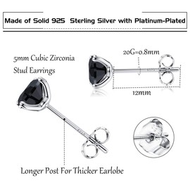 MILACOLATO 925 Sterling Silver CZ Stud Earrings For Women Men, Long Post Cubic Zirconia Aurora Rainbow Stud Earrings, Silver Plated Tiny CZ Sleeper Earring Stud Hypoallergenic Black