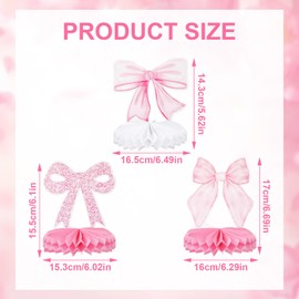 9pcs Bow Party Decorations, Pink Bow Party Honeycomb Centerpieces Pink Bow Decor Coquette Birthday Decorations for Girls Princess Birthday Party Baby Shower Decorations