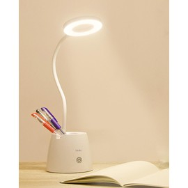 Suuki デスクライト スタンドライト 卓上 目に優しい タッチセンサー 360°回転可能 コードレス 充電式 電気スタンド 読書灯 無段階調光 軽量 多機能 ペンホルダー スマホスタンド 省エネ 勉強 デスクワーク ABS (ホワイト)