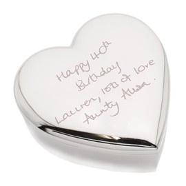 Beautifully Engraved With Your Own Handwriting Silver Heart Shaped Trinket Box lined