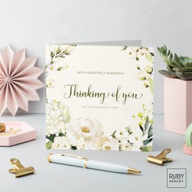 Ruby Ashley Thinking of You Card - With Heartfelt Sympathy Card with White Floral Design Condolence, Thinking Of You, Sorry For Your Loss Card Made in the UK