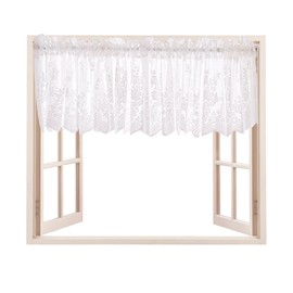 Lace Curtains for Windows Short, White Lace Tier Curtain, Valance Curtain with Rod Pocket for Kitchen or Bathroom Windows, Short Curtain for Home Decor, Festival Gift (1 piece, 130 x 41 cm) (White)