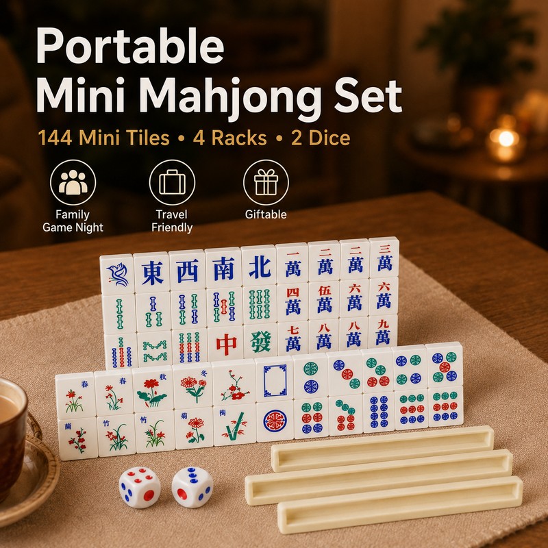 Portable Mini Mahjong Set with Foldable Playing Surface – Travel