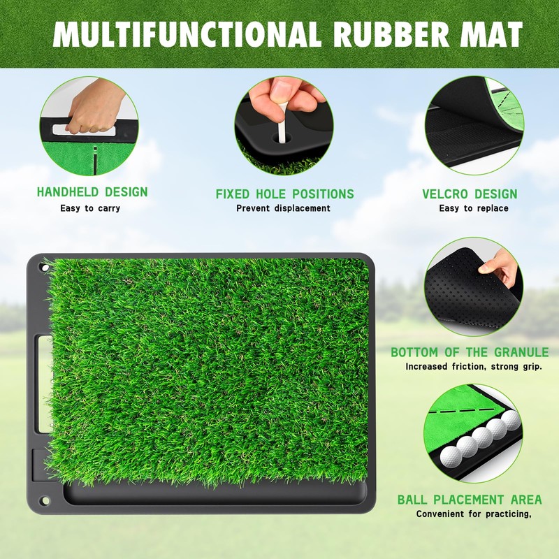 Golf Hitting Mat, 3-in-1 Golf Practice Mat, Replaceable Turf Golf