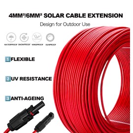 BlueMW 4mm² Solar Panel Cable, 12AWG, IP67 Waterproof, 1M Length, Red & Black, Male-to-Female Connector, Compatible with Solar Panels, Charge Controllers, Home, Boat, RV