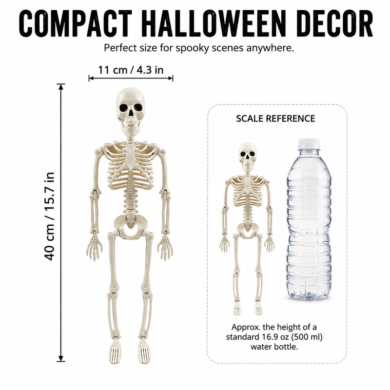 2 Pcs Posable Halloween Skeleton for Spooky Decorating – 15.7-Inch