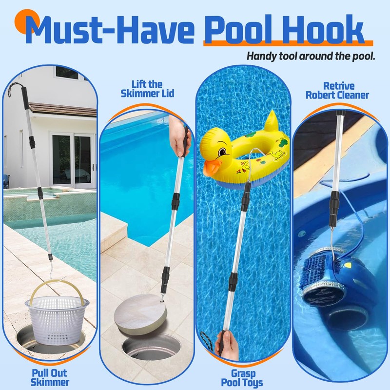 HOICATED Pool Skimmer Hook Skimmer Basket Handle 39.8 Inch Pool