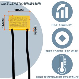 Innfeeltech Innfeeltech 8 Pcs Safety Capacitors 275V 0.47uF X2 Suppression of differential mode interference capacitors 18 * 16 * 10mm, Pitch P 65/65mm