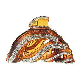 Extra Sparkly Women Girls Crystal Diamante Rhinestone Gems Bridal Wedding Evening Party Styling Fine Thin Hair Accessories Butterfly Claw Jaw Clip Octopus Clamp Grip 8cm 2 Row Swirls (Brown)