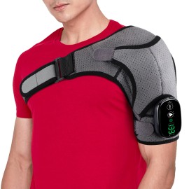 US  USB Rechargeable Shoulder Brace Massage Belt Electric Heating Vibration Shoulder Wrap MassagerMaterial: Neoprene, Color: Grey