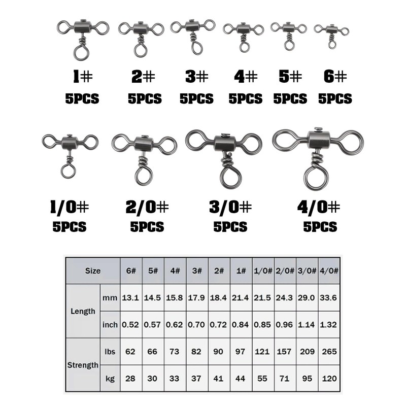 Briny River 50pcs 3 Way Fishing Tackle Swivels 1# 2#