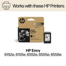 HP 68e EvoMore Black Ink Cartridge | Works Envy 6100e, 6500e Series | Carbon Neutral | 7FP22TN